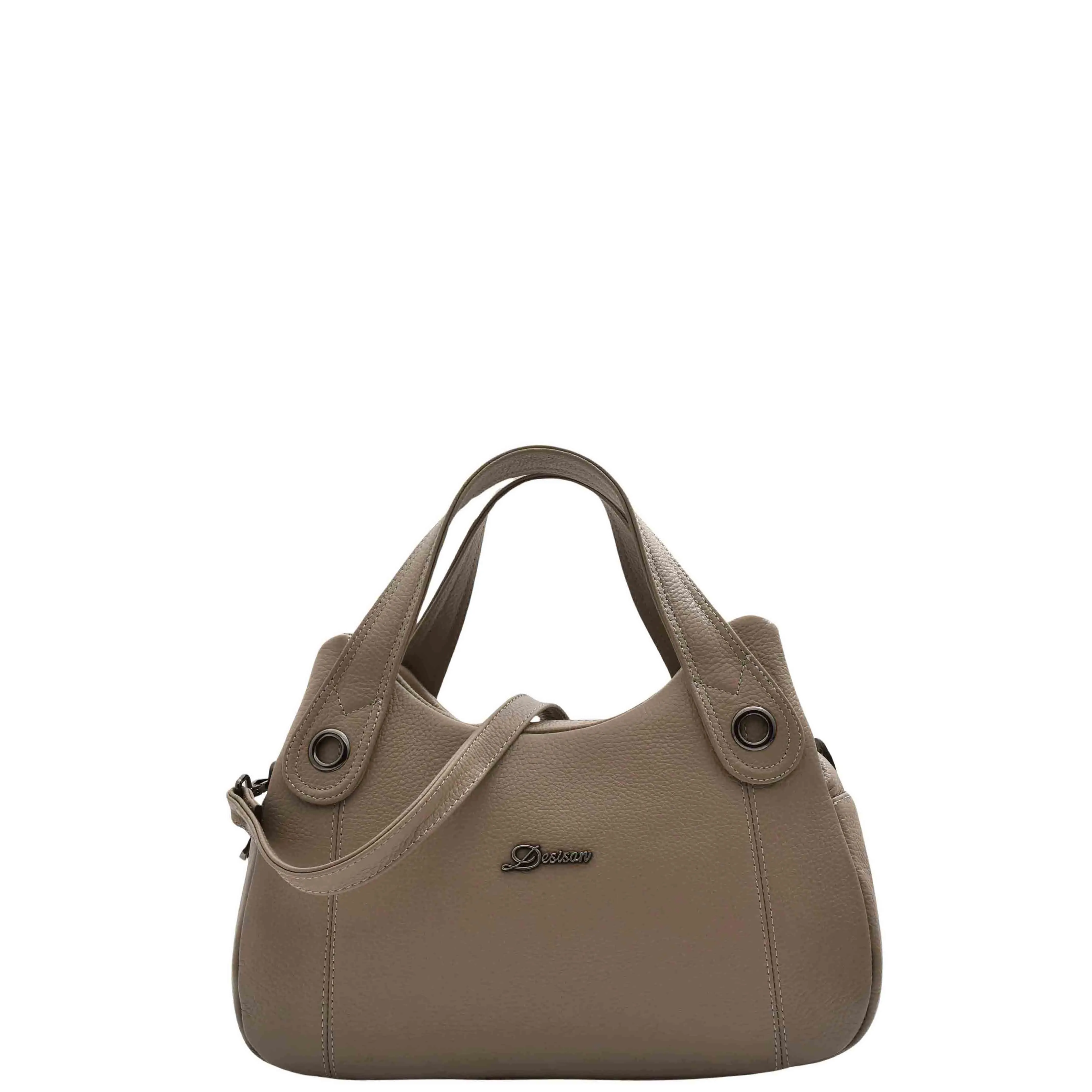DR587 Women's Small Handbag Textured Leather Shoulder Bag Taupe