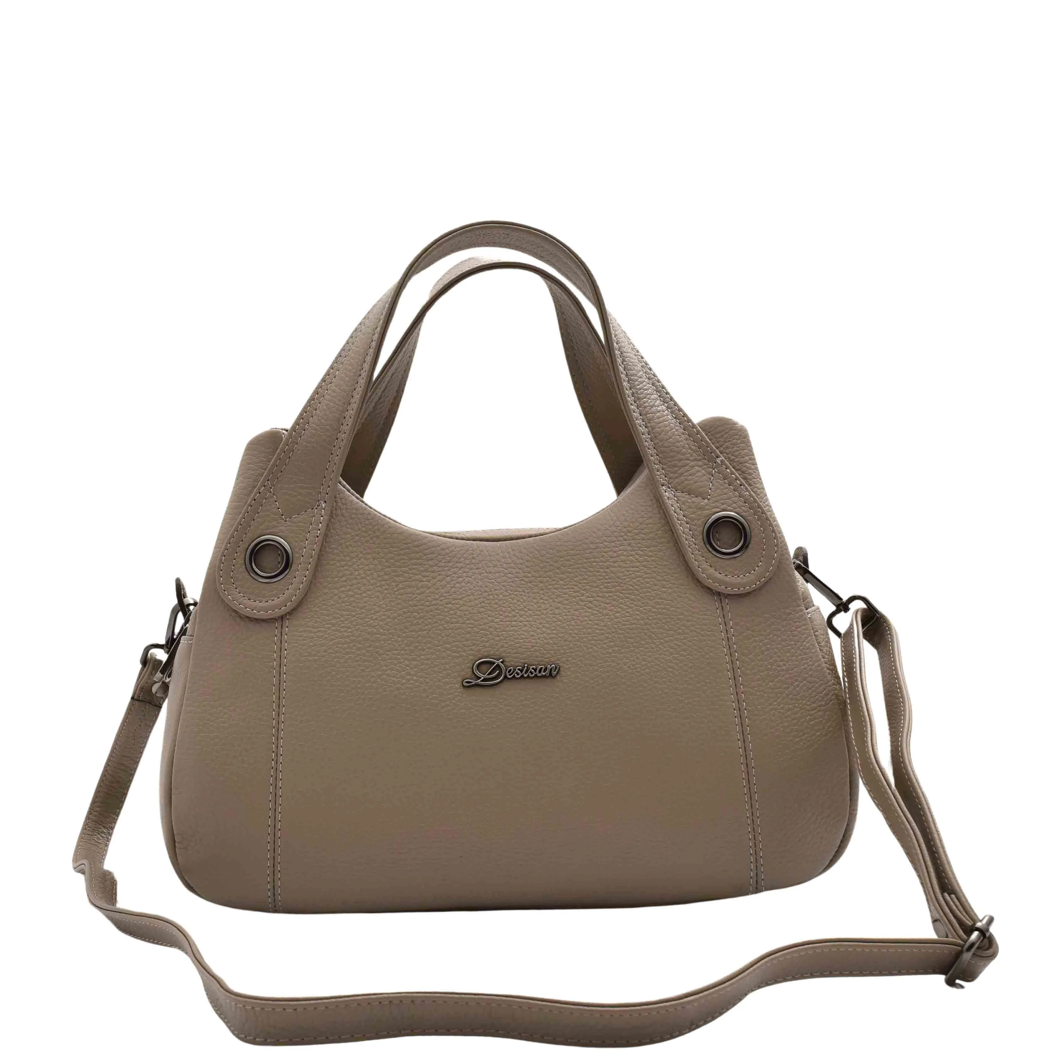DR587 Women's Small Handbag Textured Leather Shoulder Bag Taupe