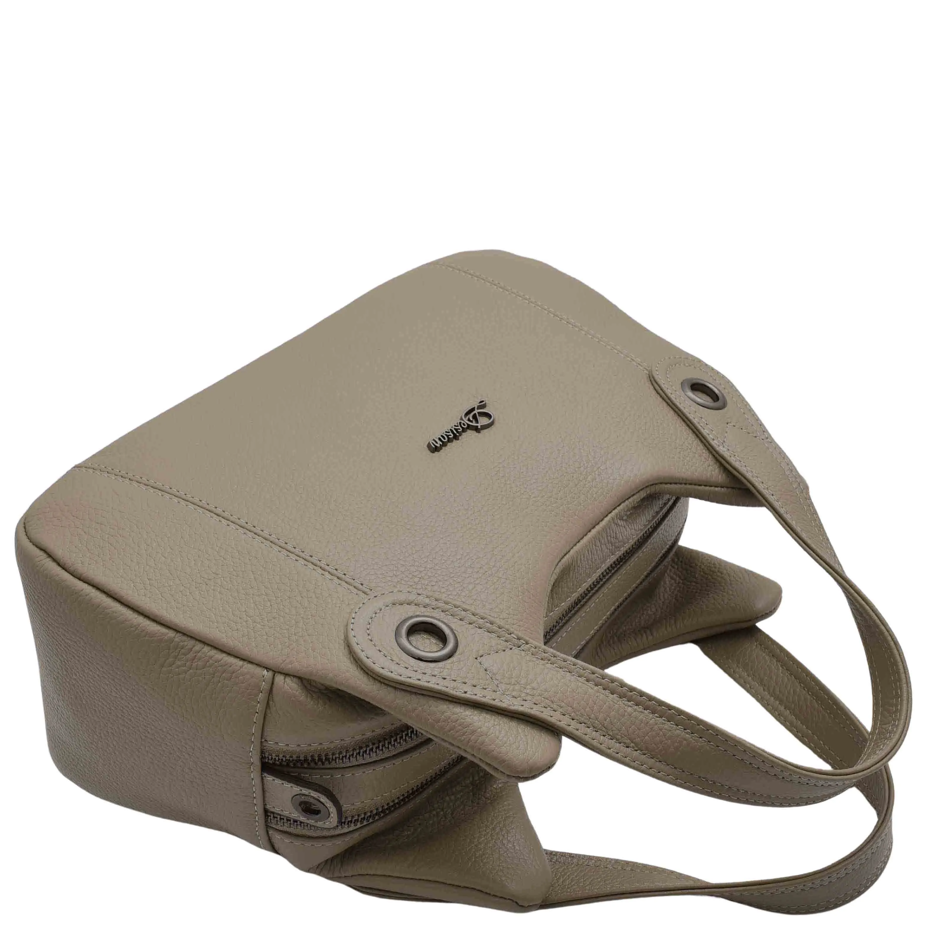 DR587 Women's Small Handbag Textured Leather Shoulder Bag Taupe