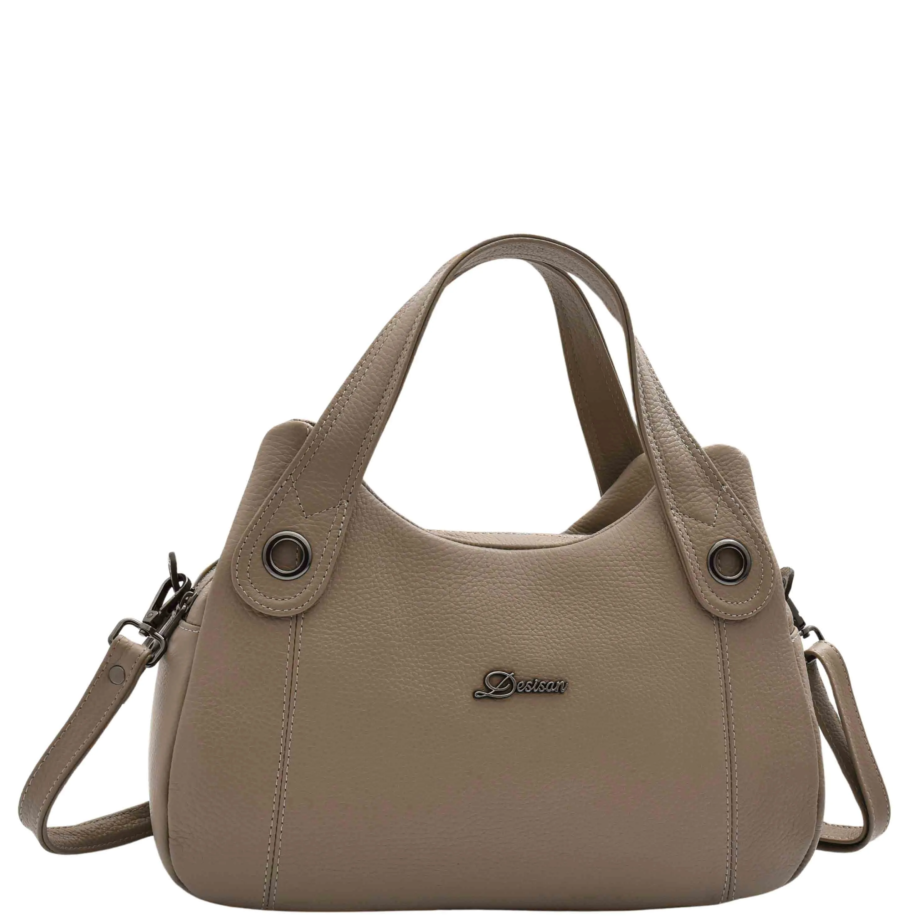 DR587 Women's Small Handbag Textured Leather Shoulder Bag Taupe