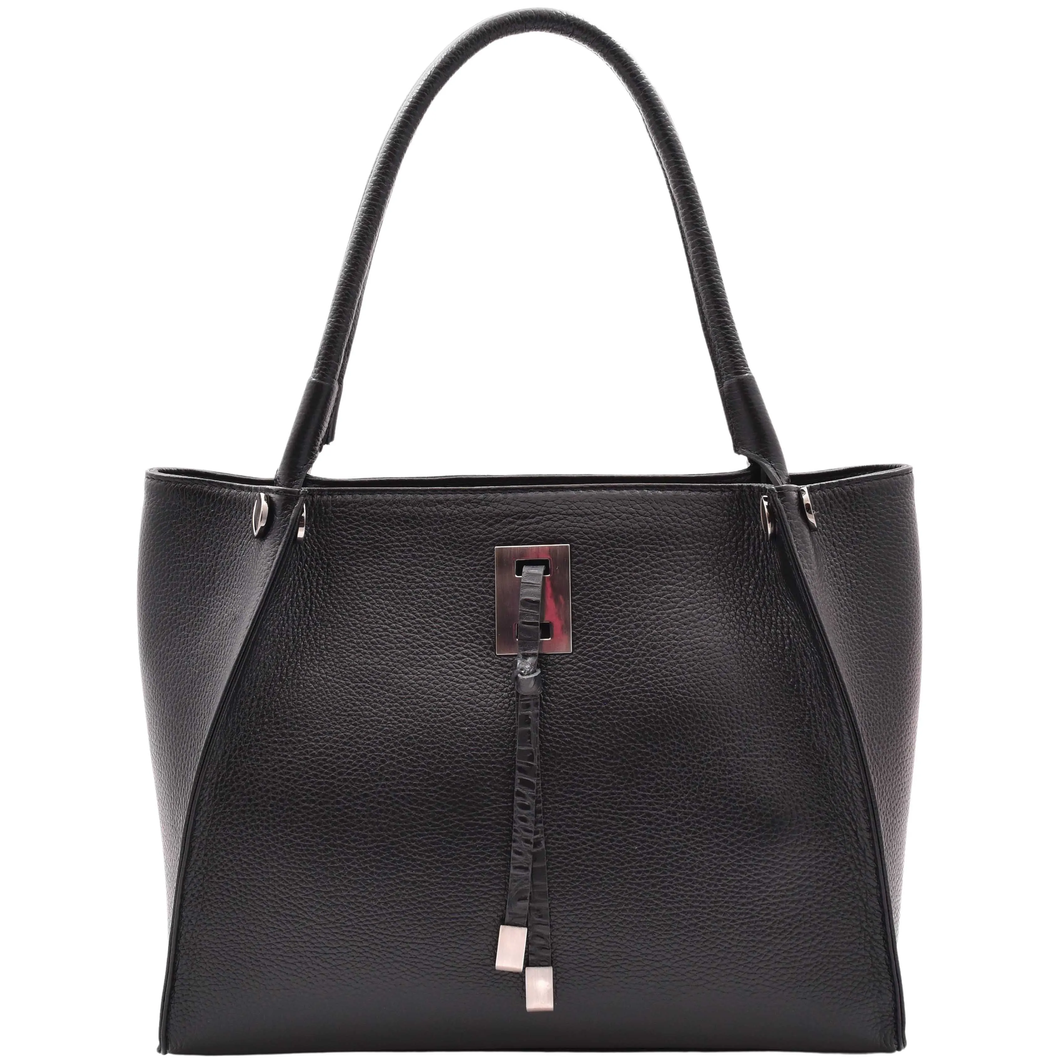 DR588 Women's Textured Leather Large Shoulder Bag With Multi Pockets Black