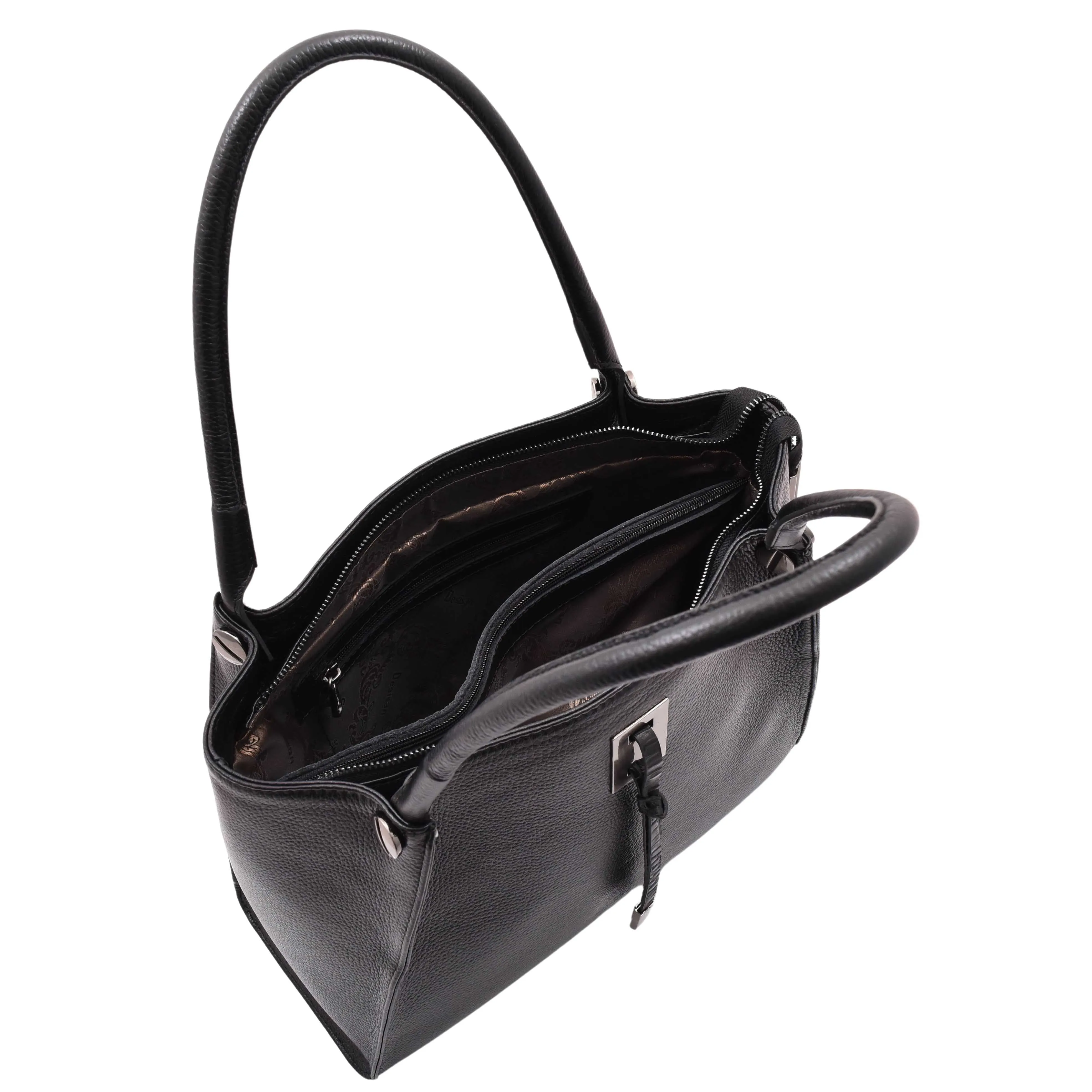 DR588 Women's Textured Leather Large Shoulder Bag With Multi Pockets Black