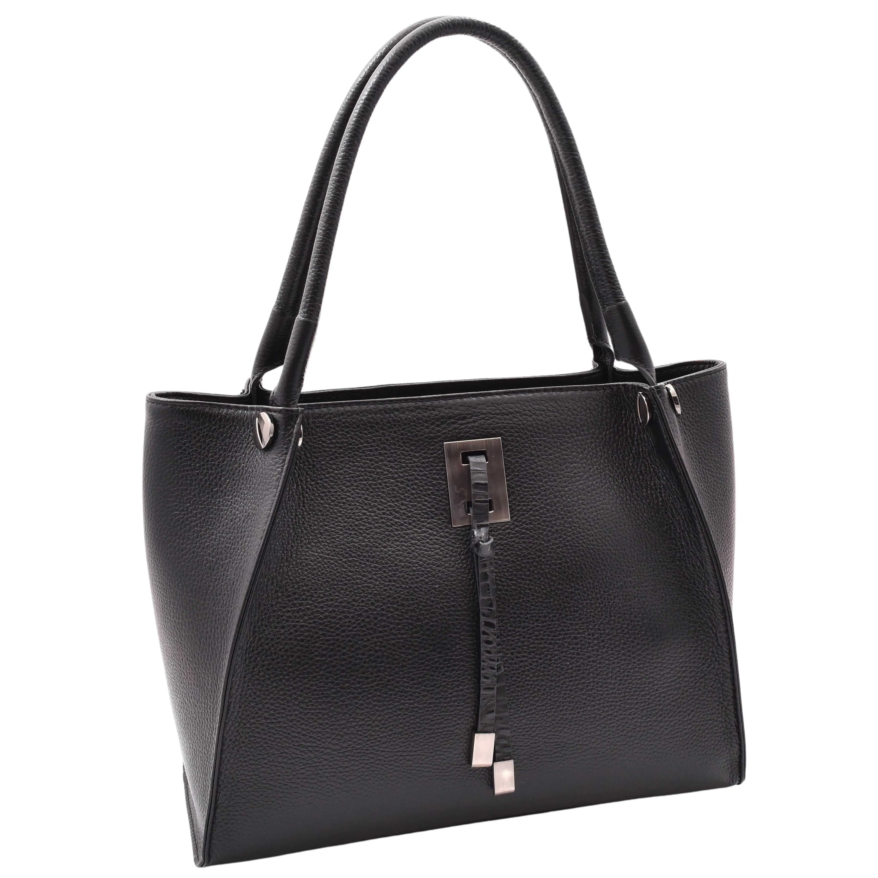 DR588 Women's Textured Leather Large Shoulder Bag With Multi Pockets Black