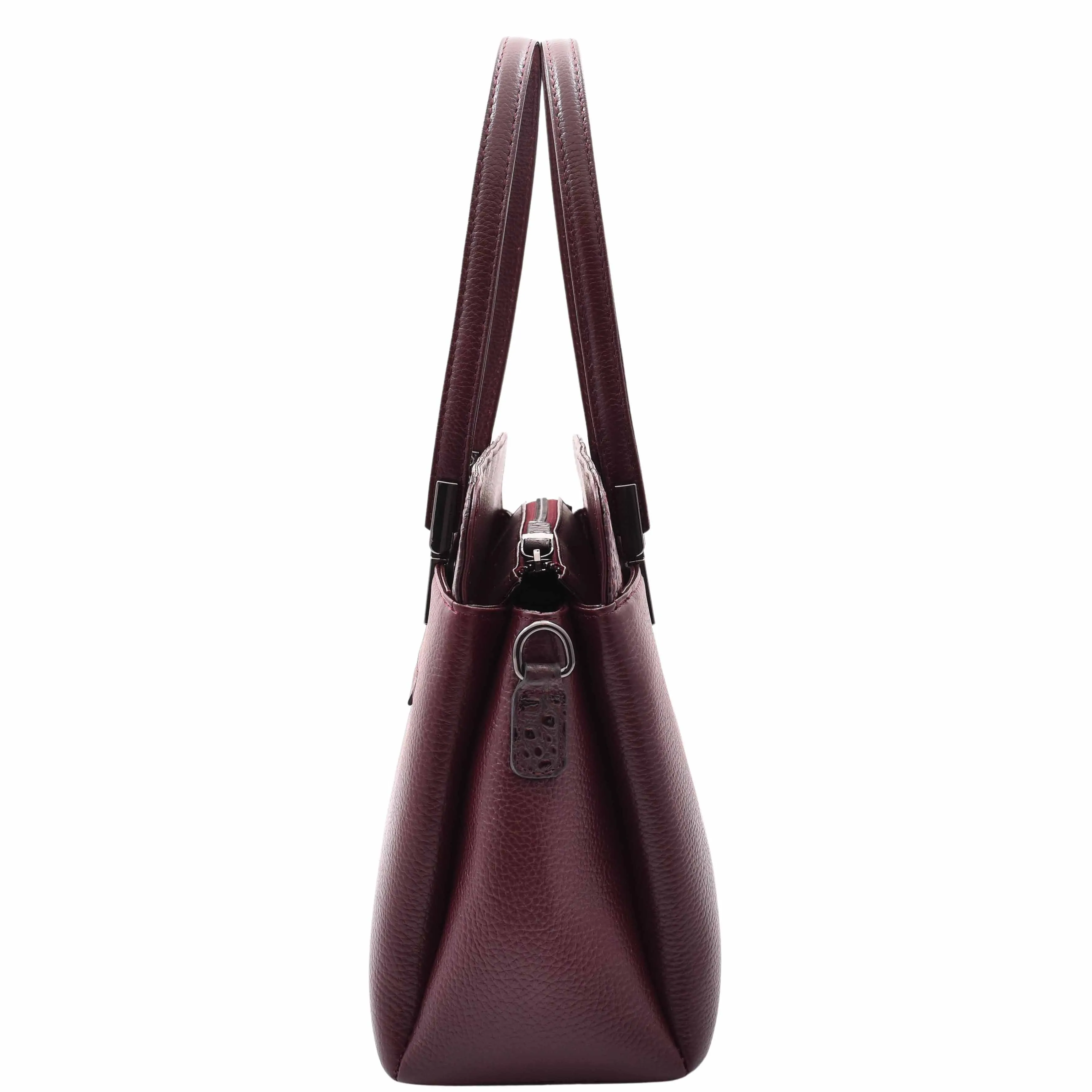 DR589 Women's Leather Medium Size Tote Zip Shoulder Bag Burgundy