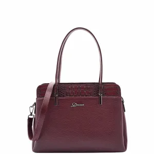 DR589 Women's Leather Medium Size Tote Zip Shoulder Bag Burgundy