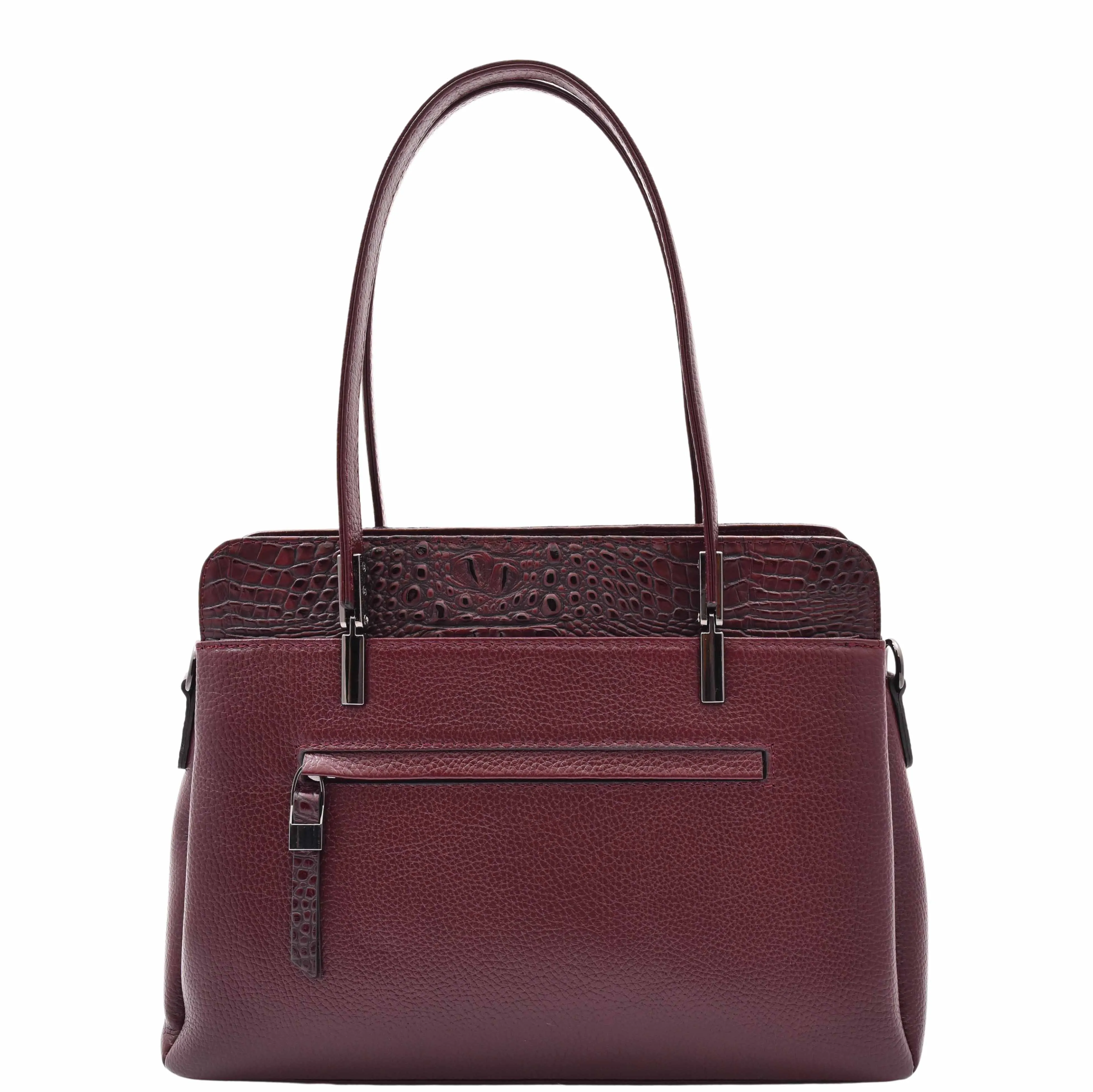 DR589 Women's Leather Medium Size Tote Zip Shoulder Bag Burgundy