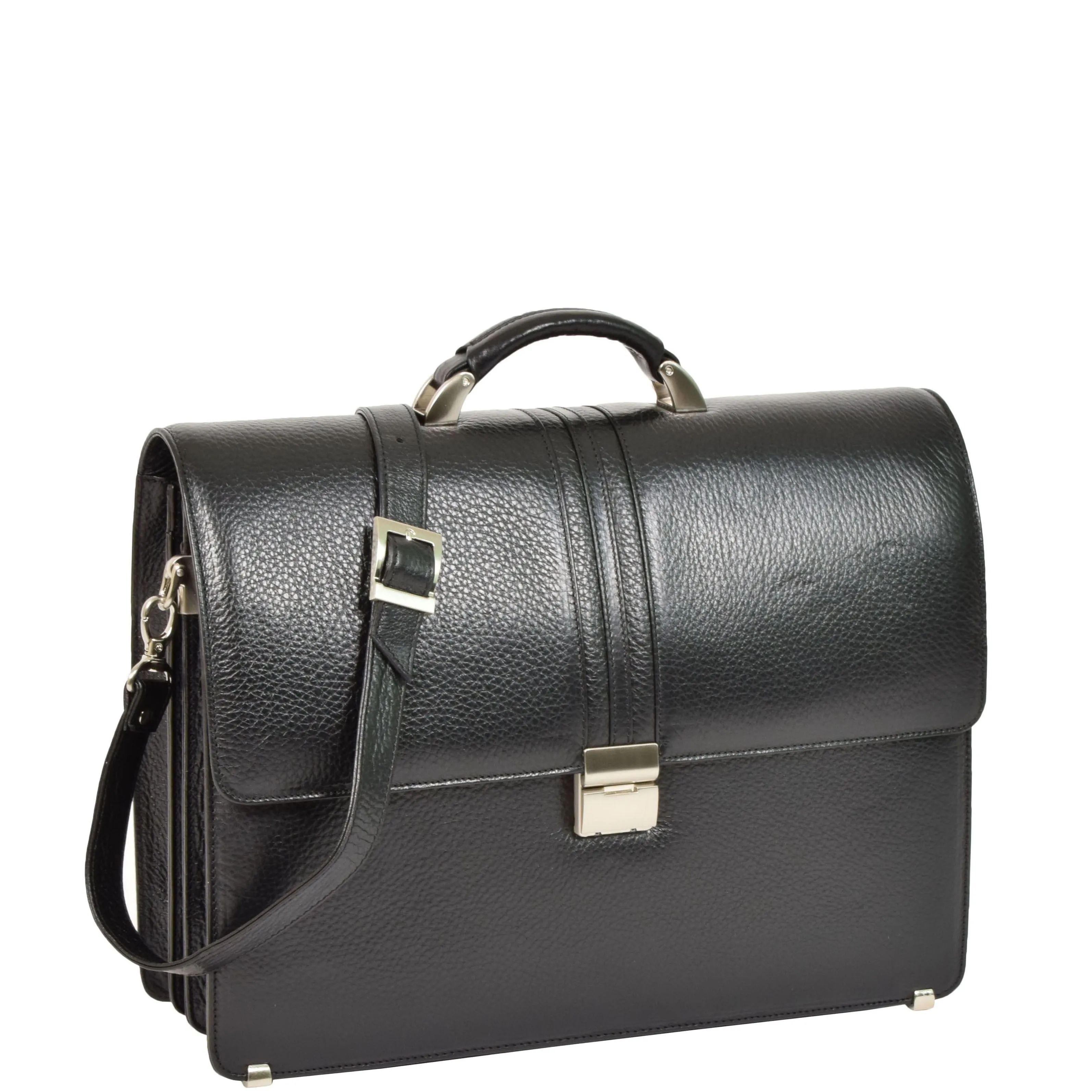 DR600 Men's Genuine Leather Cross Body Briefcase Black