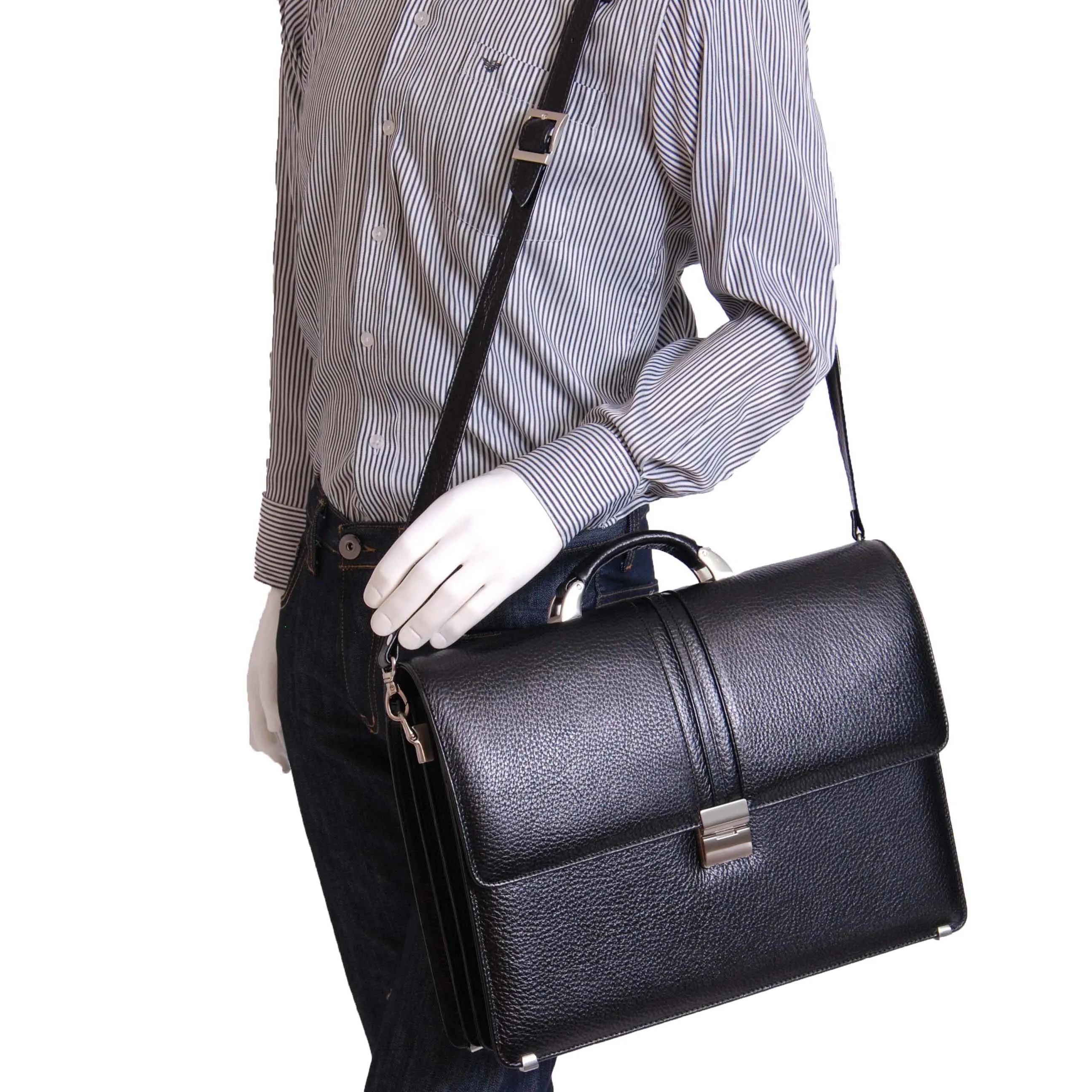 DR600 Men's Genuine Leather Cross Body Briefcase Black