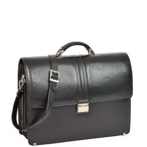 DR600 Men's Genuine Leather Cross Body Briefcase Black