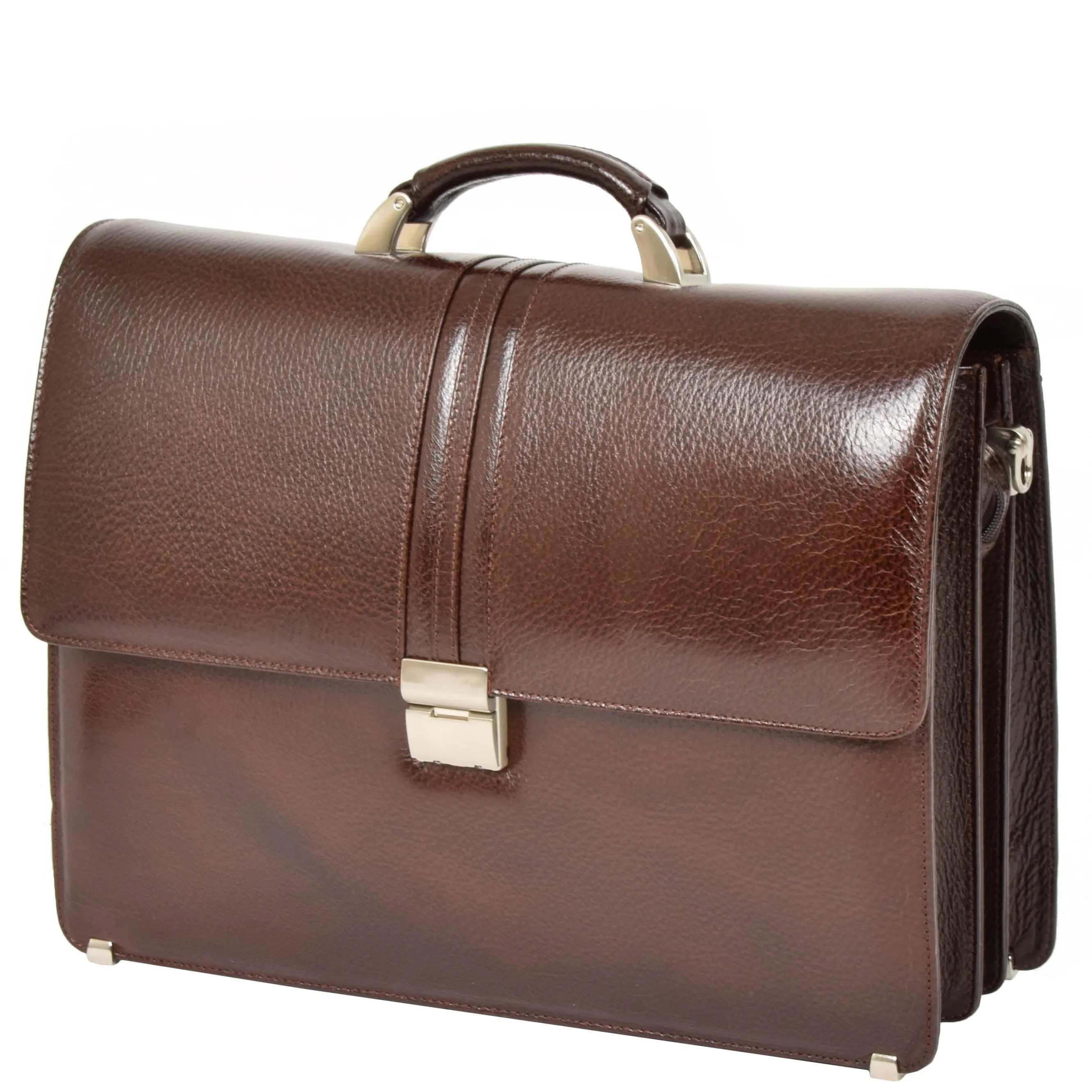 DR600 Men's Genuine Leather Cross Body Briefcase Brown