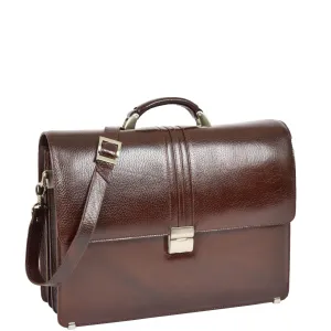 DR600 Men's Genuine Leather Cross Body Briefcase Brown