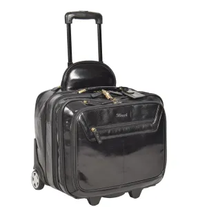 DR640 Genuine Leather Wheeled Travel Laptop Pilot Case Black