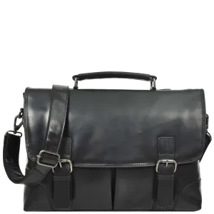DR654 Men's Durable Real Leather Cross Body Briefcase Black