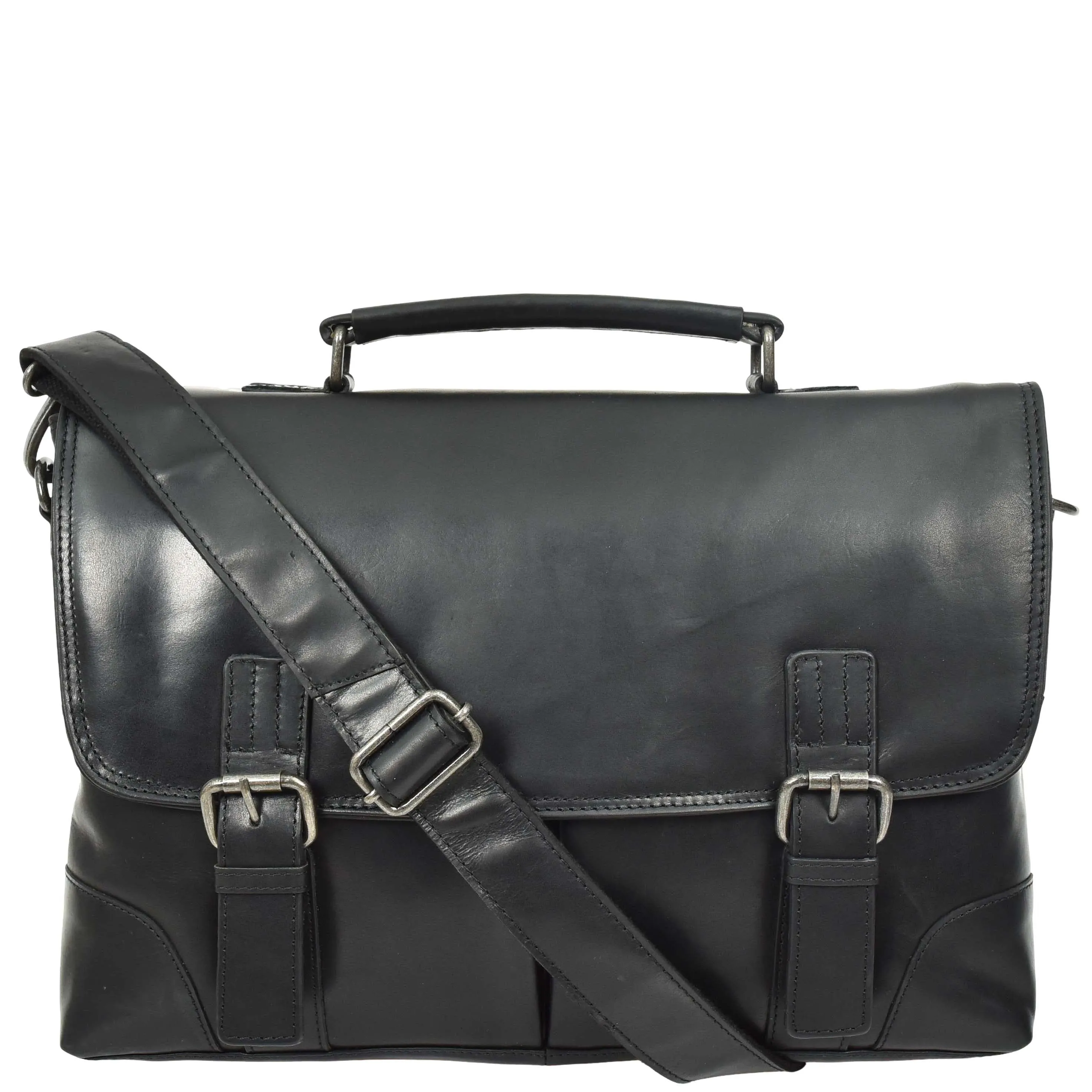DR654 Men's Durable Real Leather Cross Body Briefcase Black