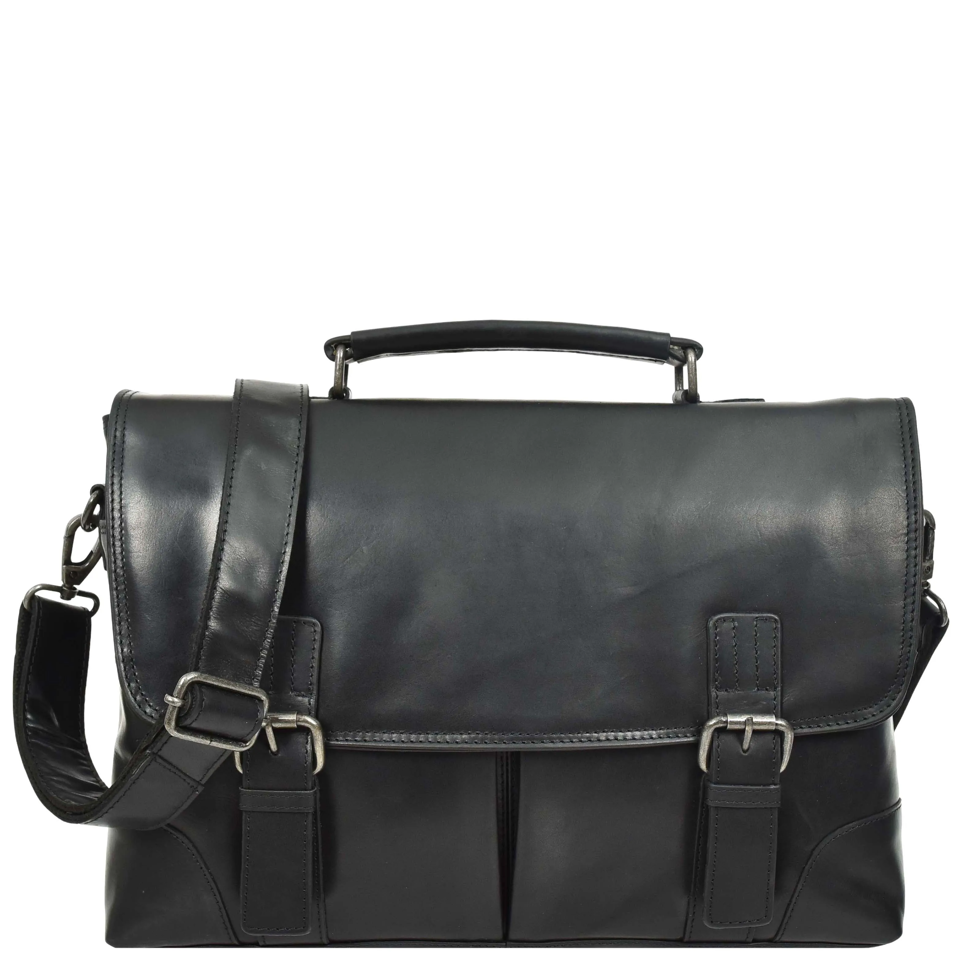 DR654 Men's Durable Real Leather Cross Body Briefcase Black