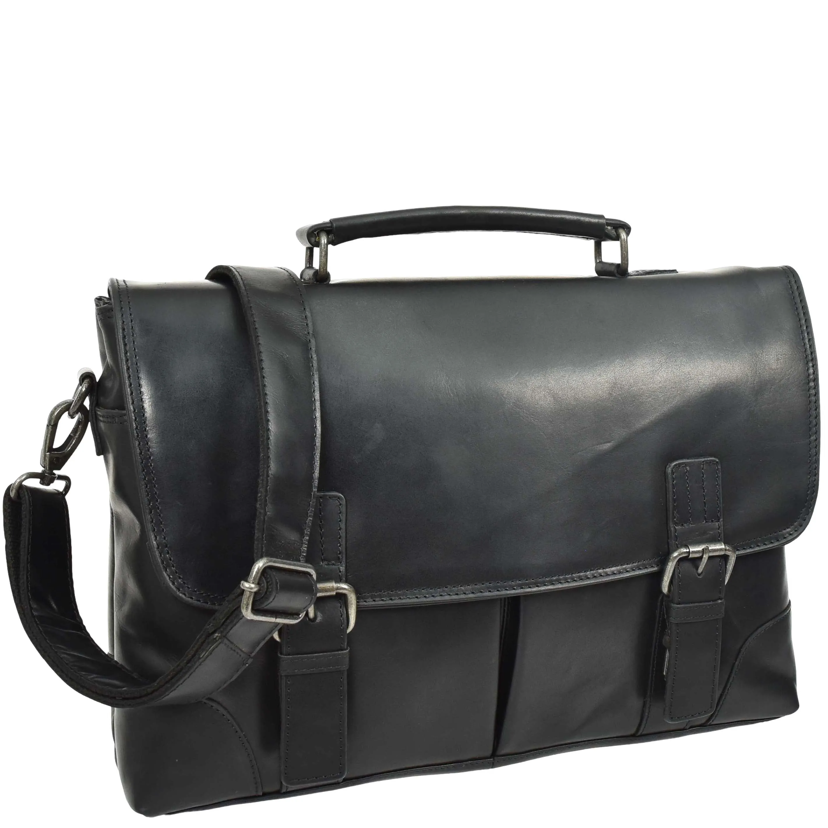 DR654 Men's Durable Real Leather Cross Body Briefcase Black