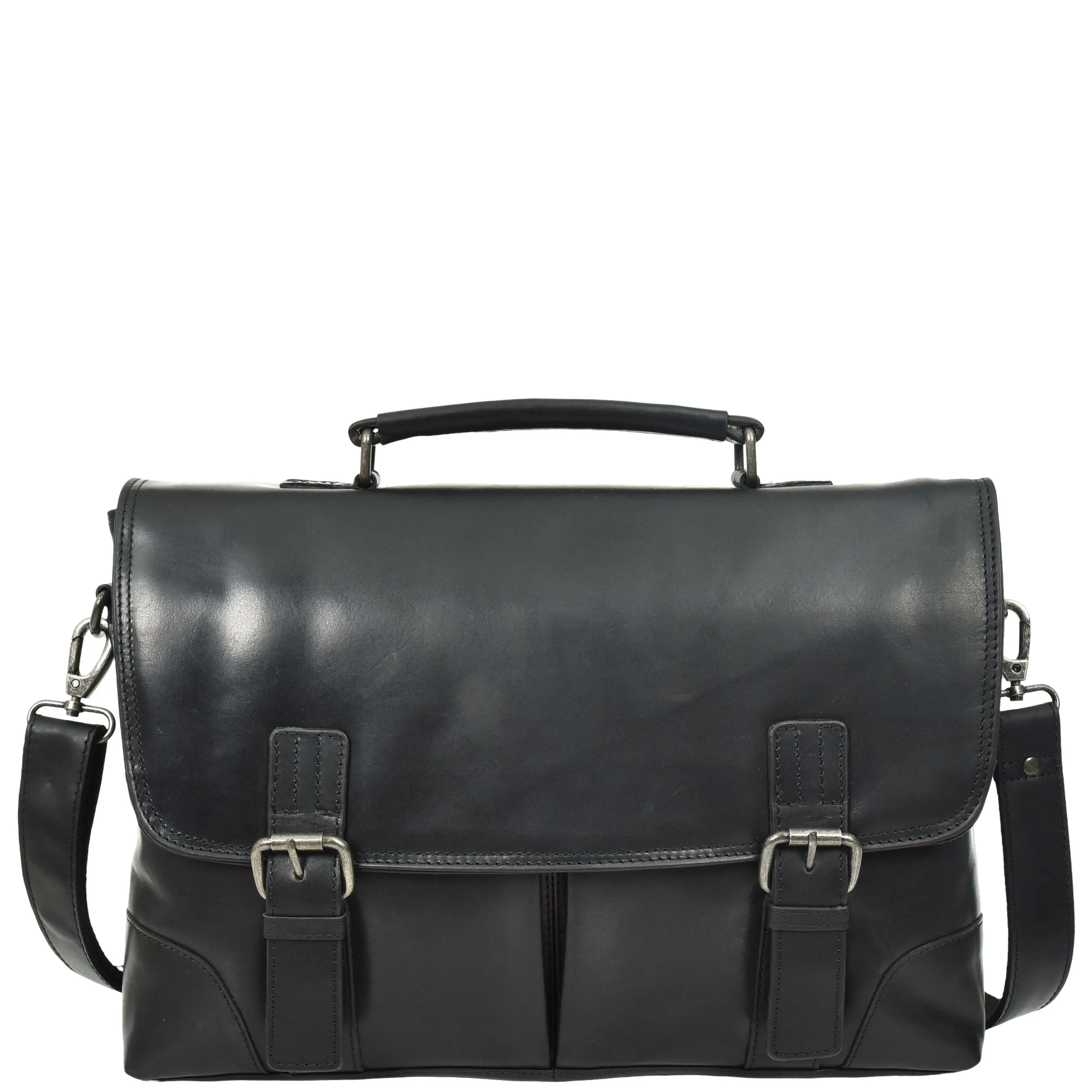 DR654 Men's Durable Real Leather Cross Body Briefcase Black