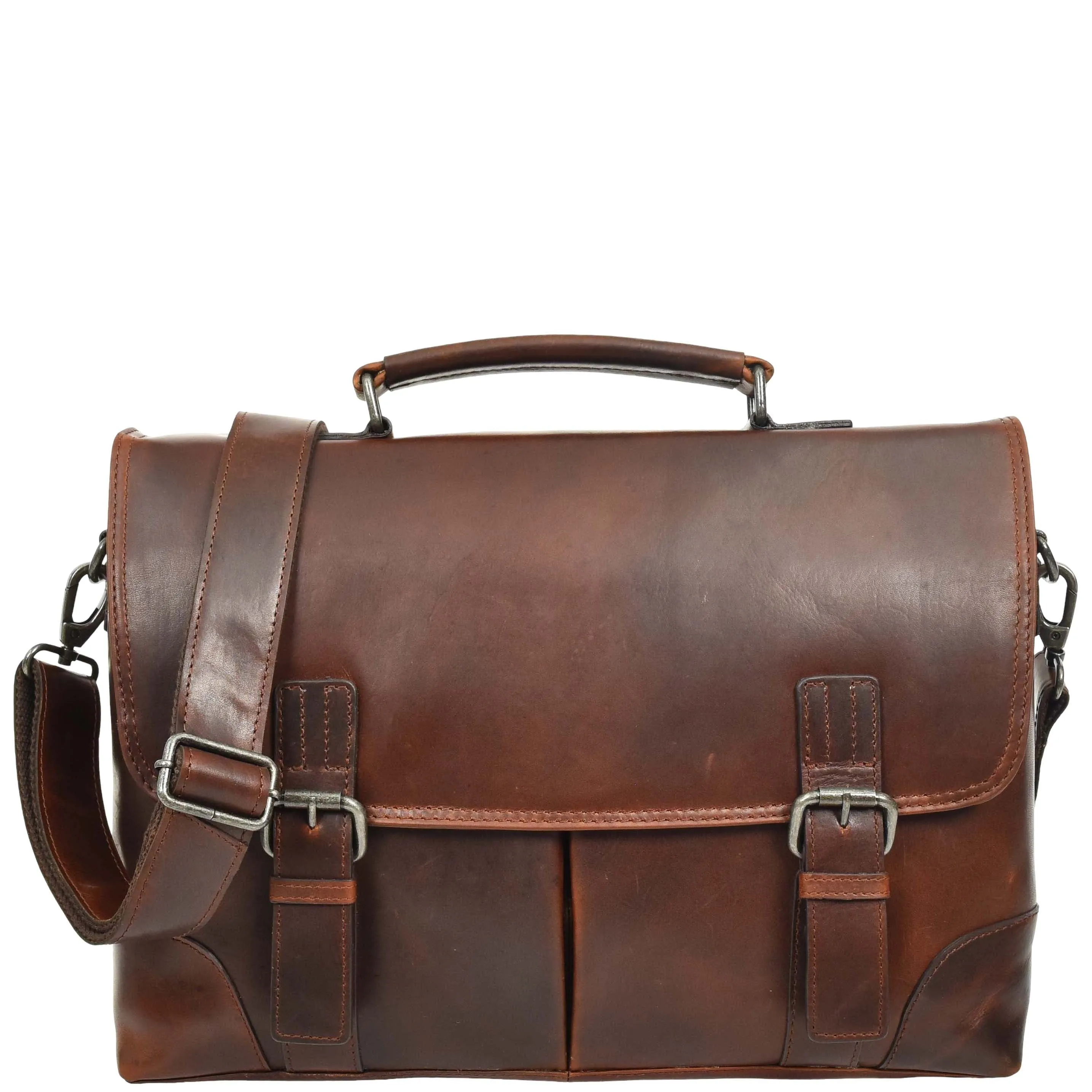 DR654 Men's Durable Real Leather Cross Body Briefcase Brown