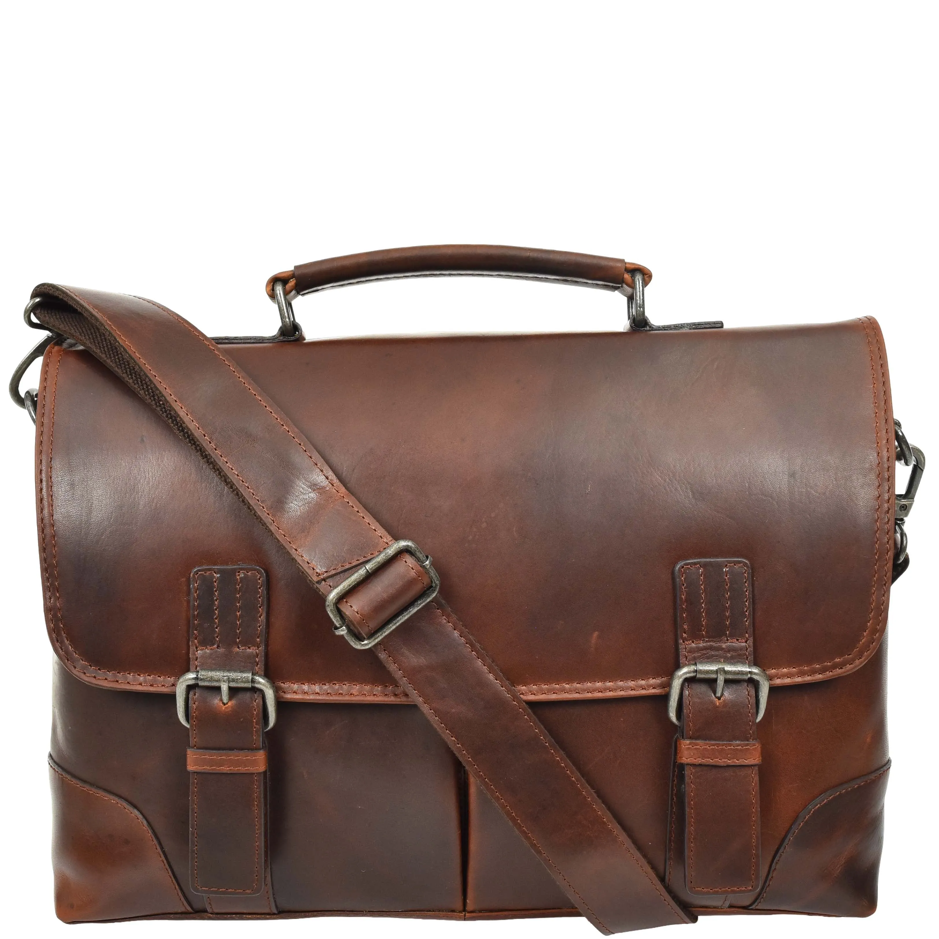 DR654 Men's Durable Real Leather Cross Body Briefcase Brown