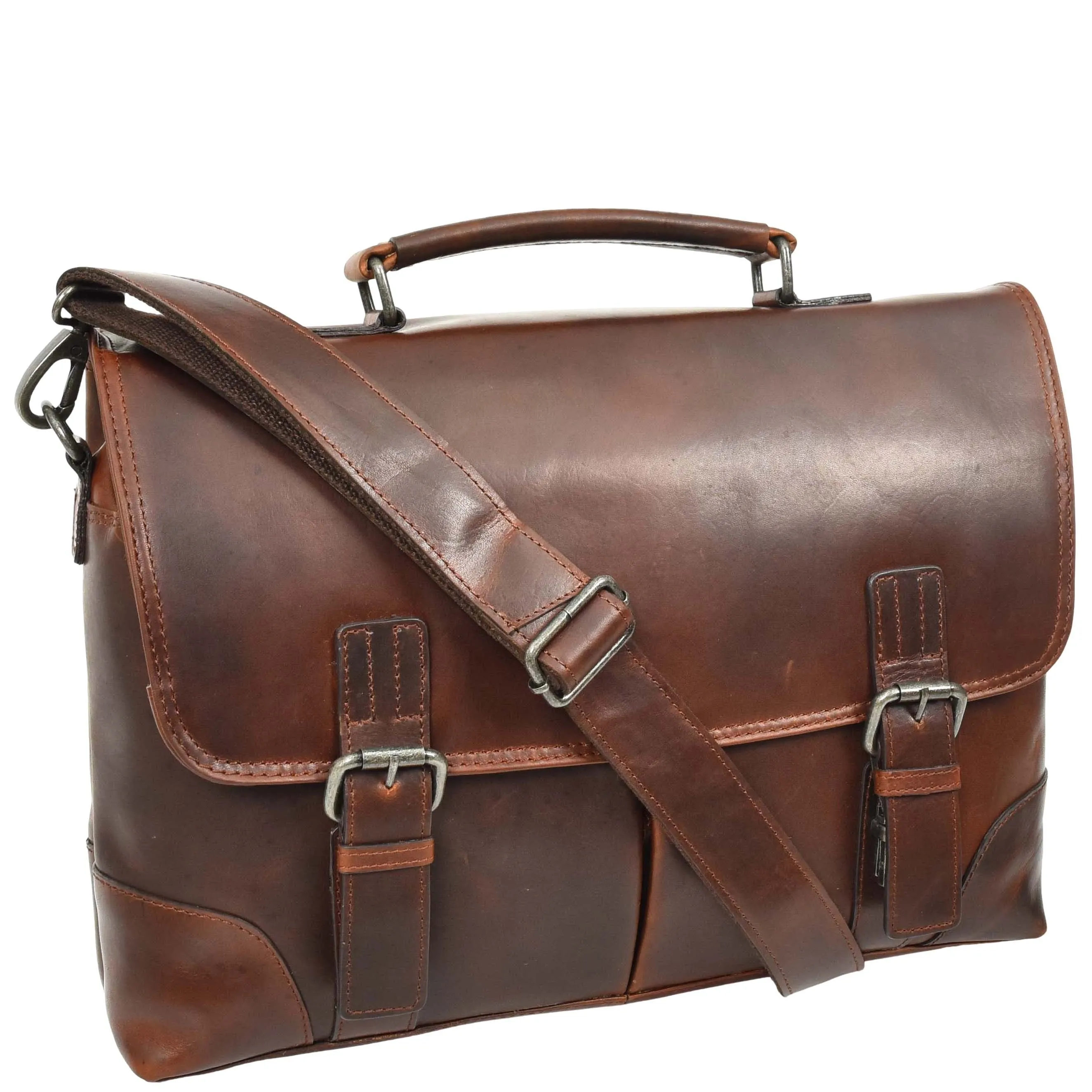 DR654 Men's Durable Real Leather Cross Body Briefcase Brown