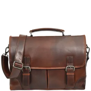 DR654 Men's Durable Real Leather Cross Body Briefcase Brown