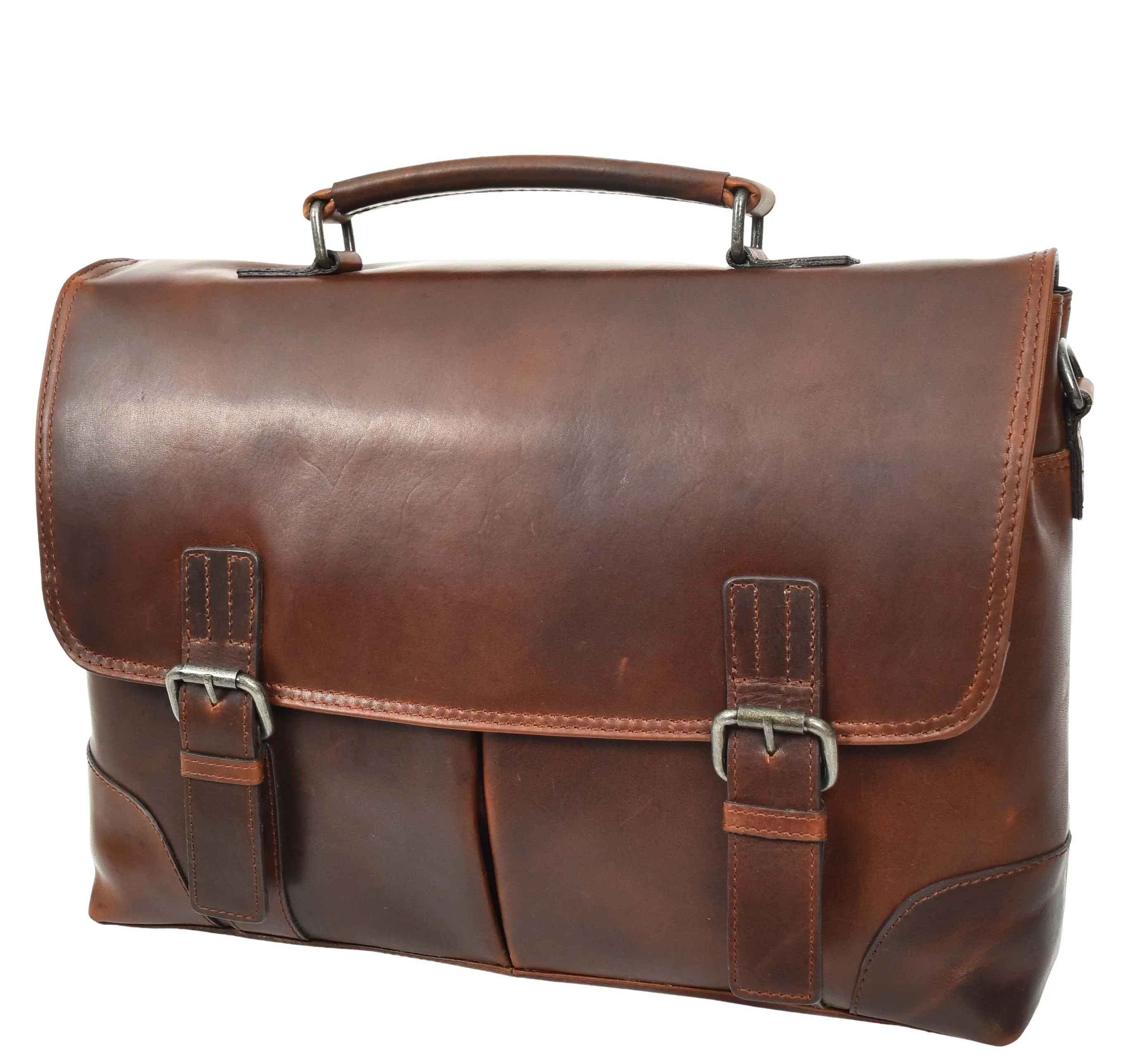 DR654 Men's Durable Real Leather Cross Body Briefcase Brown