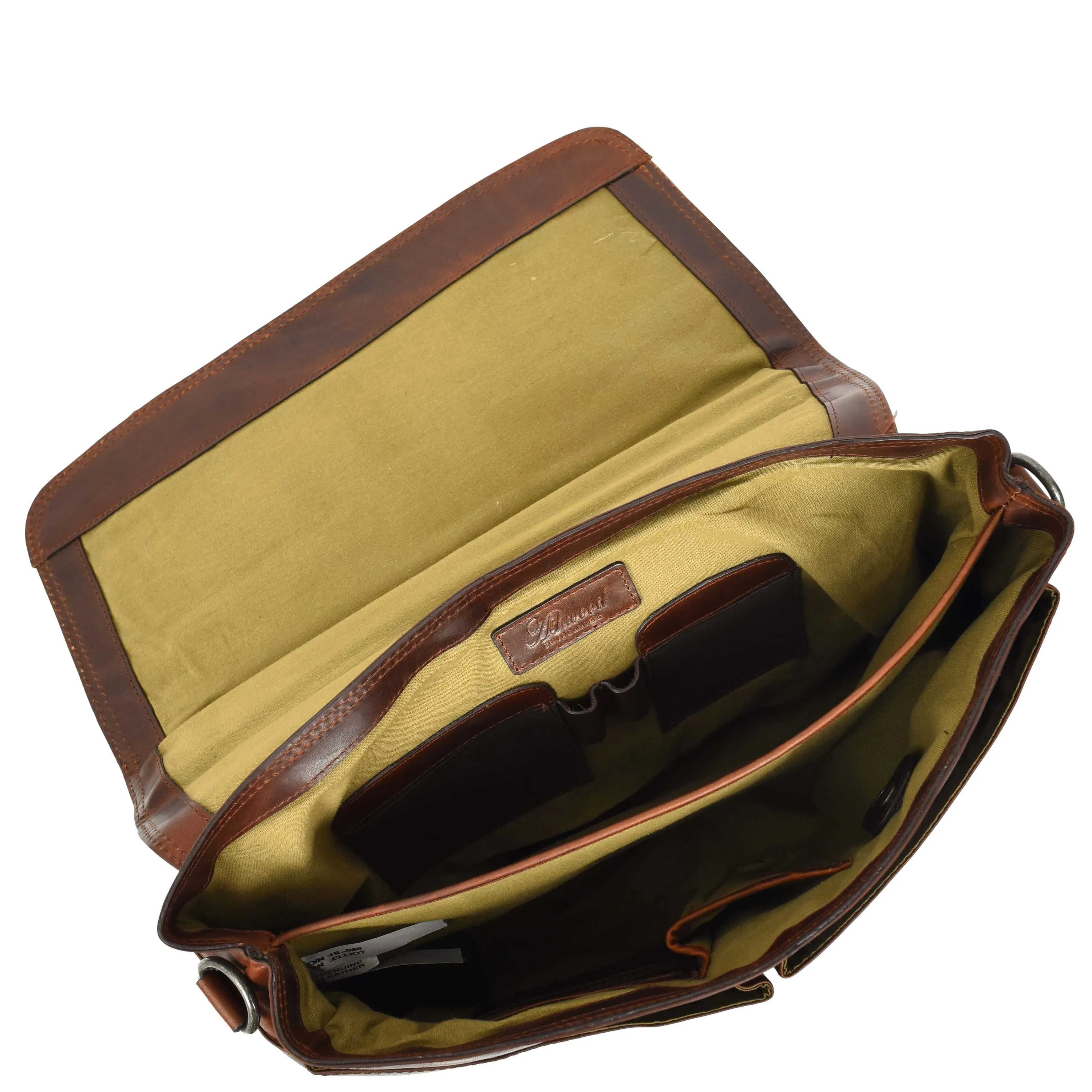DR654 Men's Durable Real Leather Cross Body Briefcase Brown