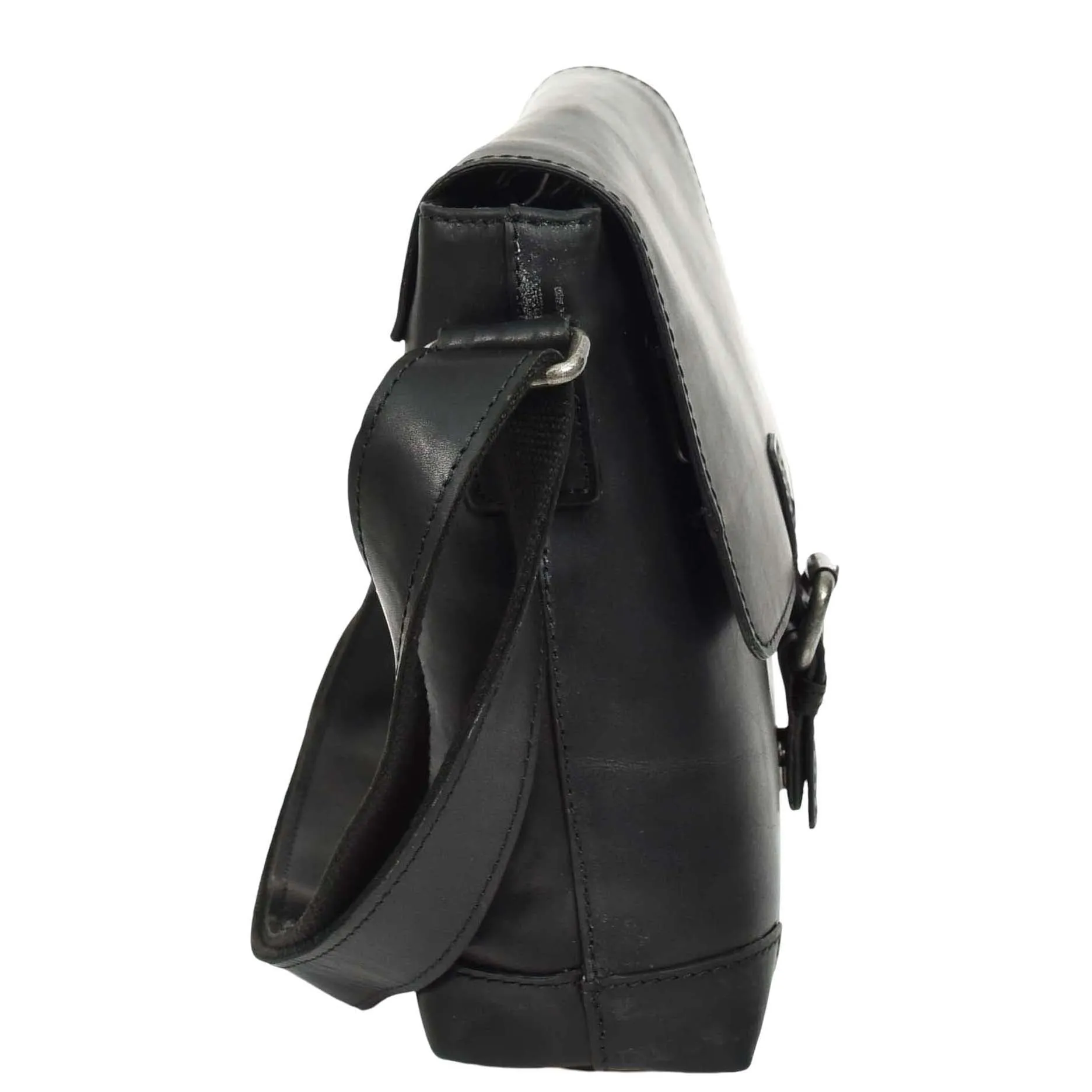 DR655 Men's Genuine Leather Cross Body Flight Bag Black