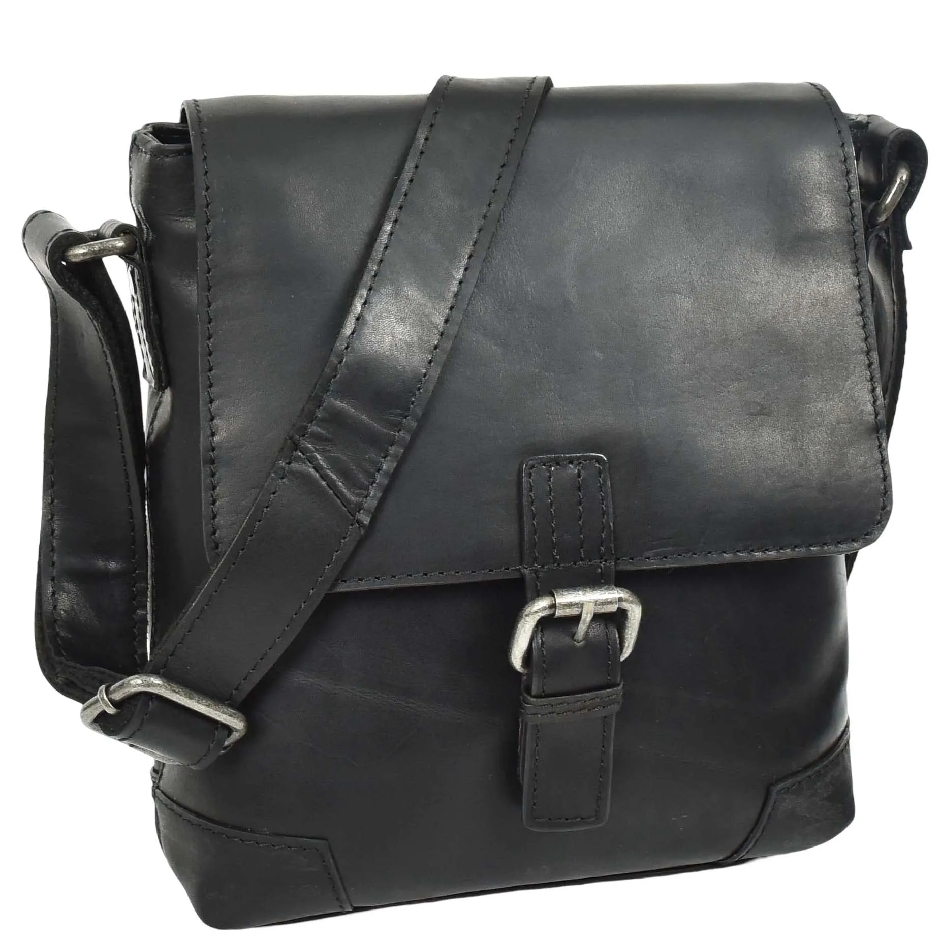 DR655 Men's Genuine Leather Cross Body Flight Bag Black