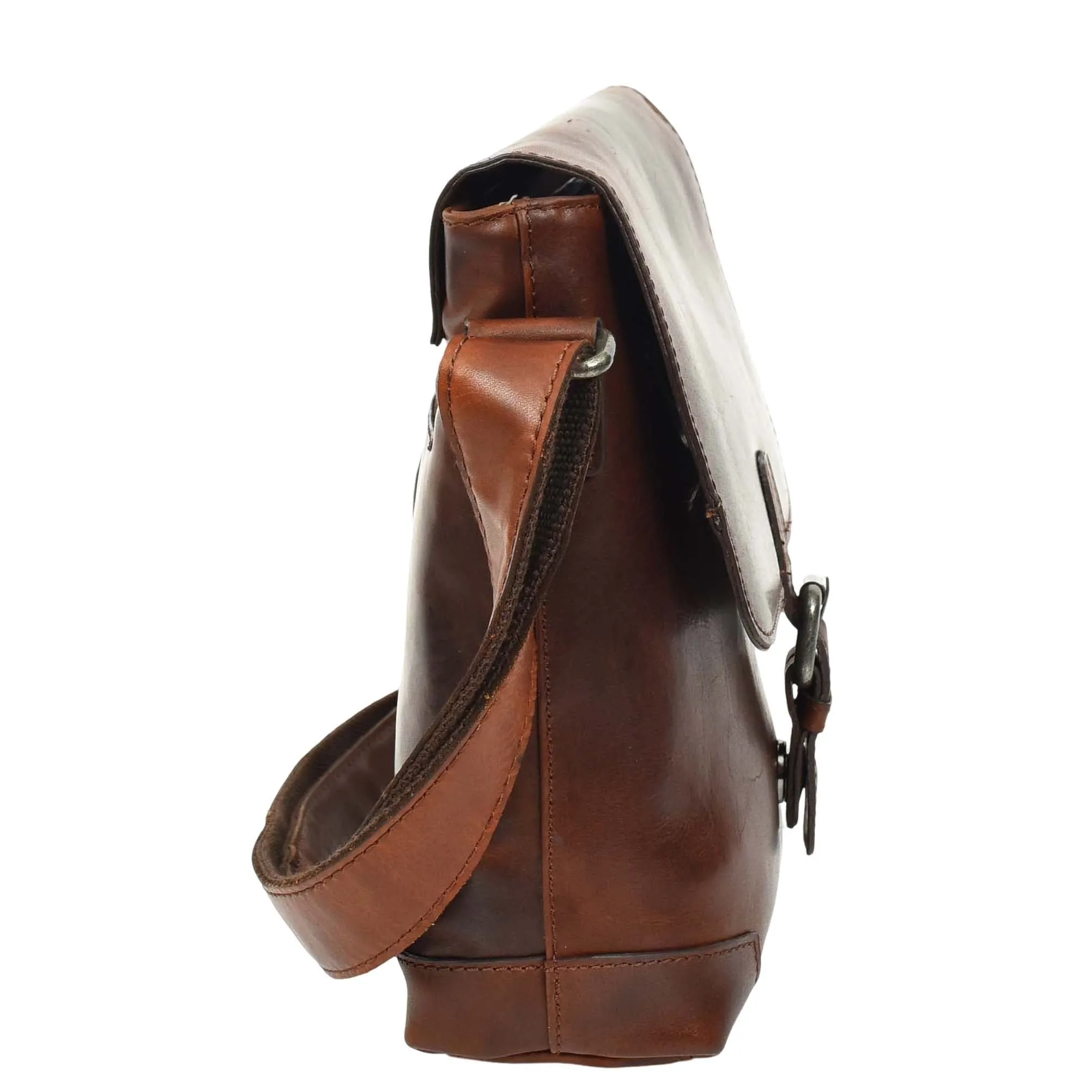 DR655 Men's Genuine Leather Cross Body Flight Bag Brown