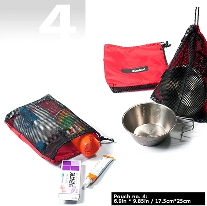 Drawstring Bag Nylon Cinch and Ditty Stuff Pouch,Mesh-Stuff-Sack for Camping Travel Gym Sports Storage 5-in-1