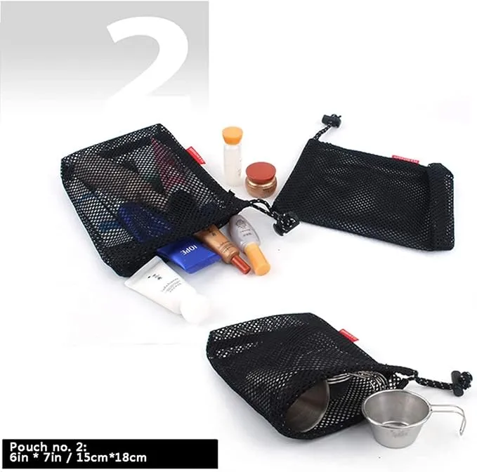 Drawstring Bag Nylon Cinch and Ditty Stuff Pouch,Mesh-Stuff-Sack for Camping Travel Gym Sports Storage 5-in-1