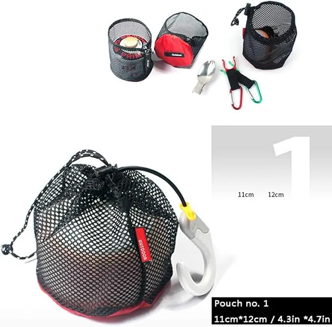 Drawstring Bag Nylon Cinch and Ditty Stuff Pouch,Mesh-Stuff-Sack for Camping Travel Gym Sports Storage 5-in-1