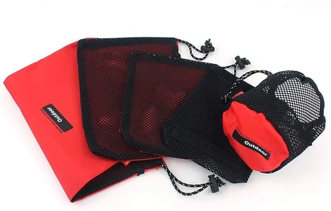 Drawstring Bag Nylon Cinch and Ditty Stuff Pouch,Mesh-Stuff-Sack for Camping Travel Gym Sports Storage 5-in-1