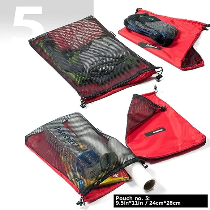 Drawstring Bag Nylon Cinch and Ditty Stuff Pouch,Mesh-Stuff-Sack for Camping Travel Gym Sports Storage 5-in-1