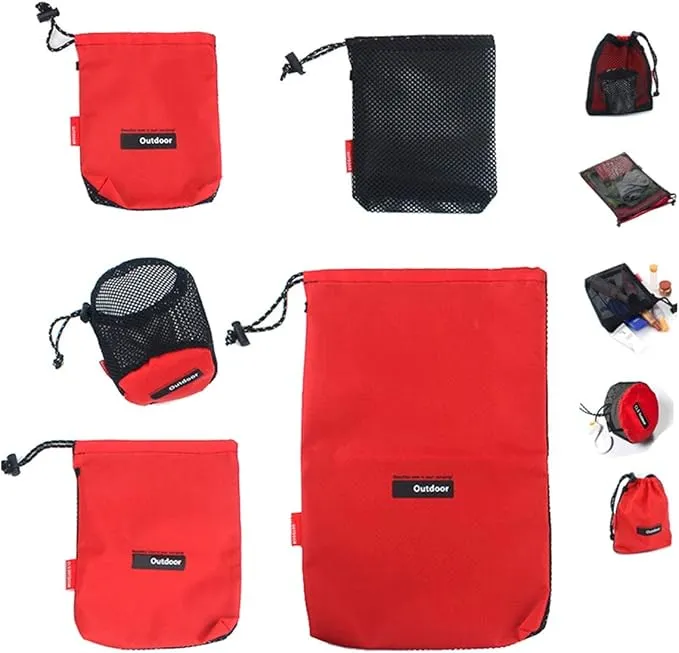 Drawstring Bag Nylon Cinch and Ditty Stuff Pouch,Mesh-Stuff-Sack for Camping Travel Gym Sports Storage 5-in-1