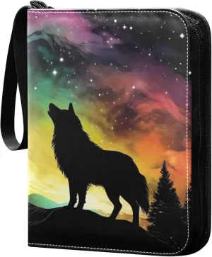Dreamscapes Wolf Card Binder 4 Pocket Collectible Trading Card Albums with 50 Sleeves Double Side PU Waterproof 3 Ring for Sports & Game Cards