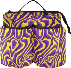 Drink Holder for Suitcase Foldable Purple and Yellow Lines Trippy Beverage Bottle Holder Hold Two Coffee Mugs for Travelling Women Men