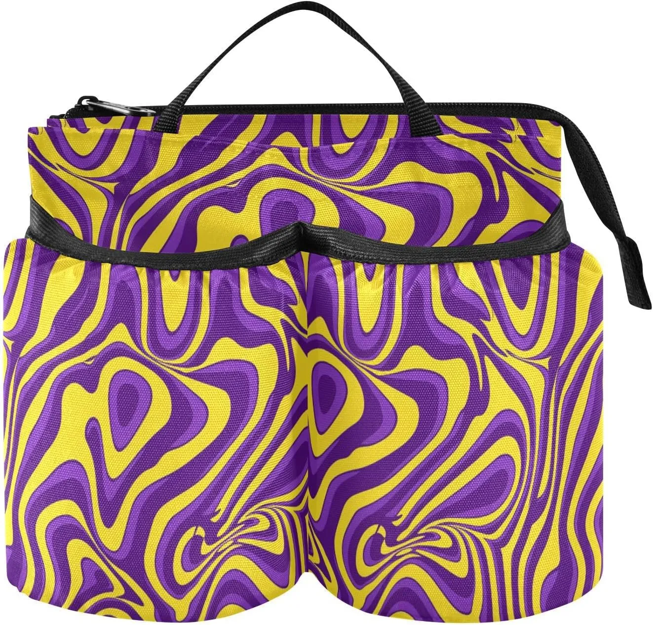 Drink Holder for Suitcase Foldable Purple and Yellow Lines Trippy Beverage Bottle Holder Hold Two Coffee Mugs for Travelling Women Men