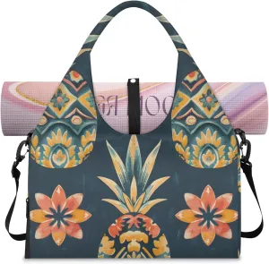 Duffel Bag Yoga Bag for WomenPineapples Printed Beach Bag with Shoe Storage & Yoga Mat Strap