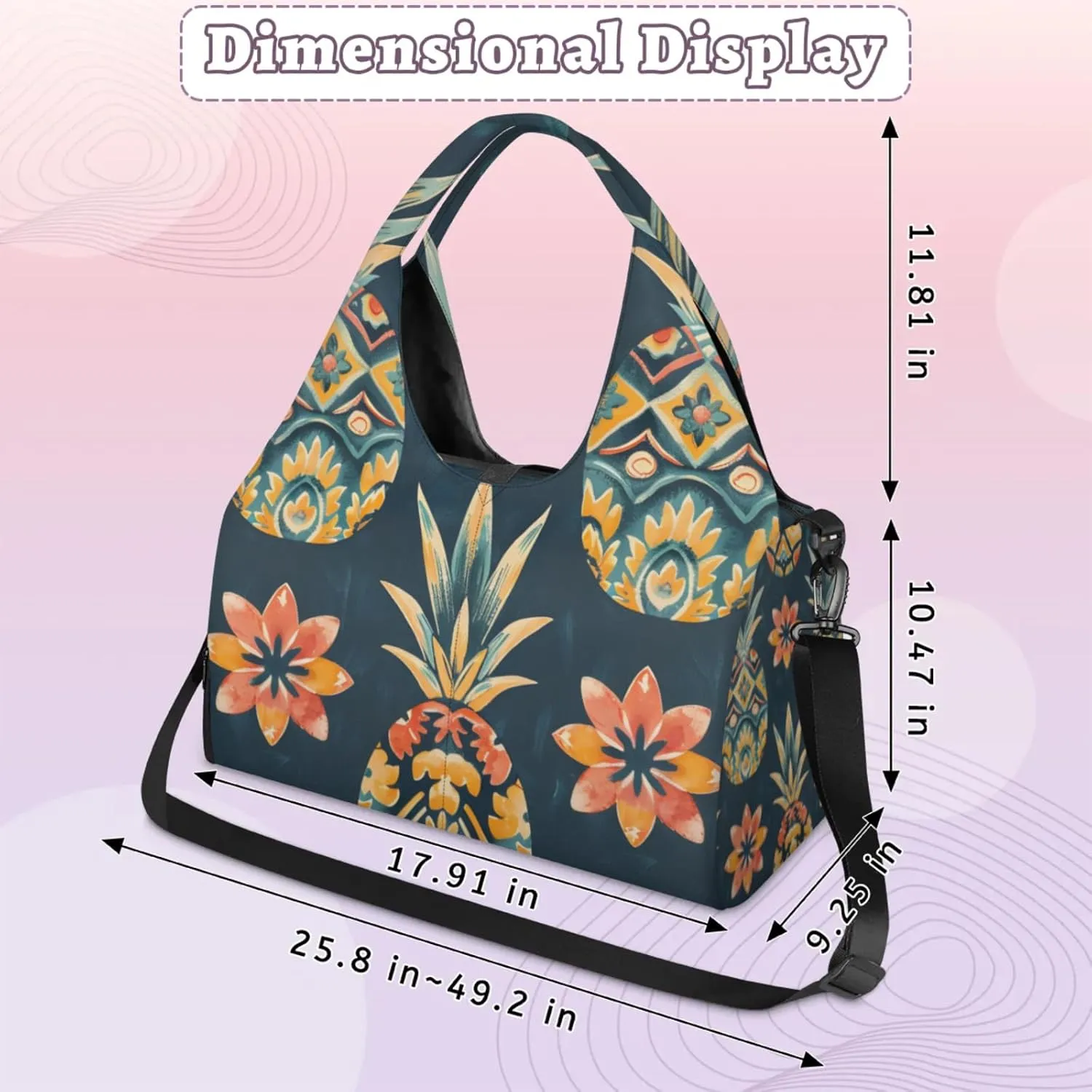 Duffel Bag Yoga Bag for WomenPineapples Printed Beach Bag with Shoe Storage & Yoga Mat Strap