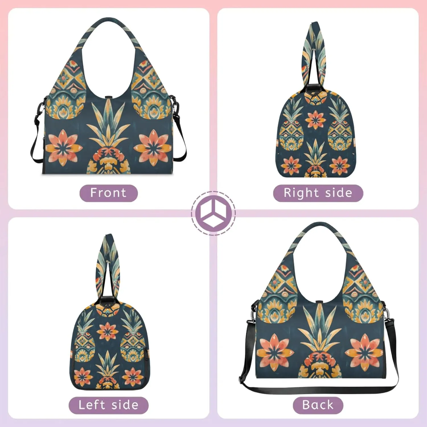 Duffel Bag Yoga Bag for WomenPineapples Printed Beach Bag with Shoe Storage & Yoga Mat Strap