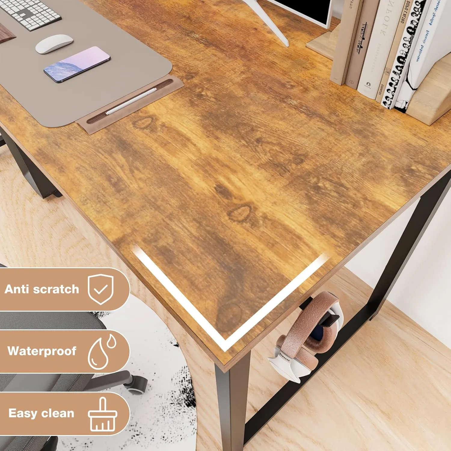 DUMOS 32 Inch Small Computer Office Desk Modern Simple Style Writing Study Work Table for Home Bedroom - Rustic Brown