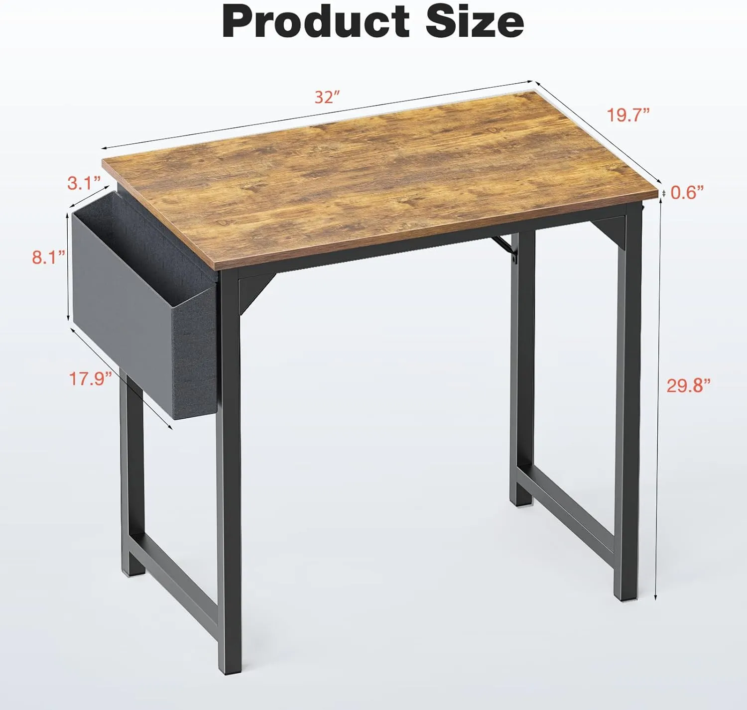 DUMOS 32 Inch Small Computer Office Desk Modern Simple Style Writing Study Work Table for Home Bedroom - Rustic Brown