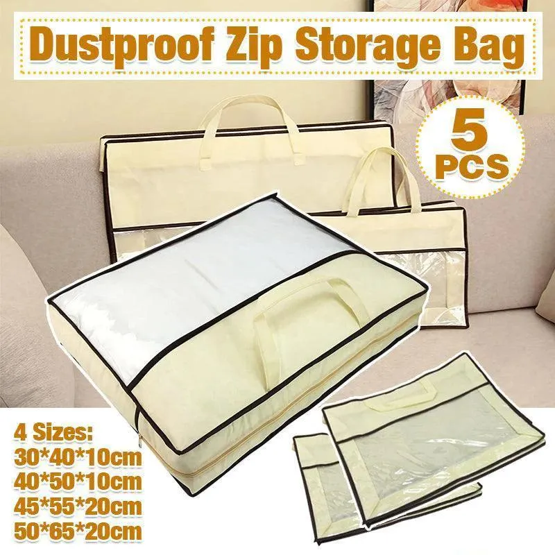 Dustproof Storage Bags 5PCS Beige PVC Non-Woven Fabric