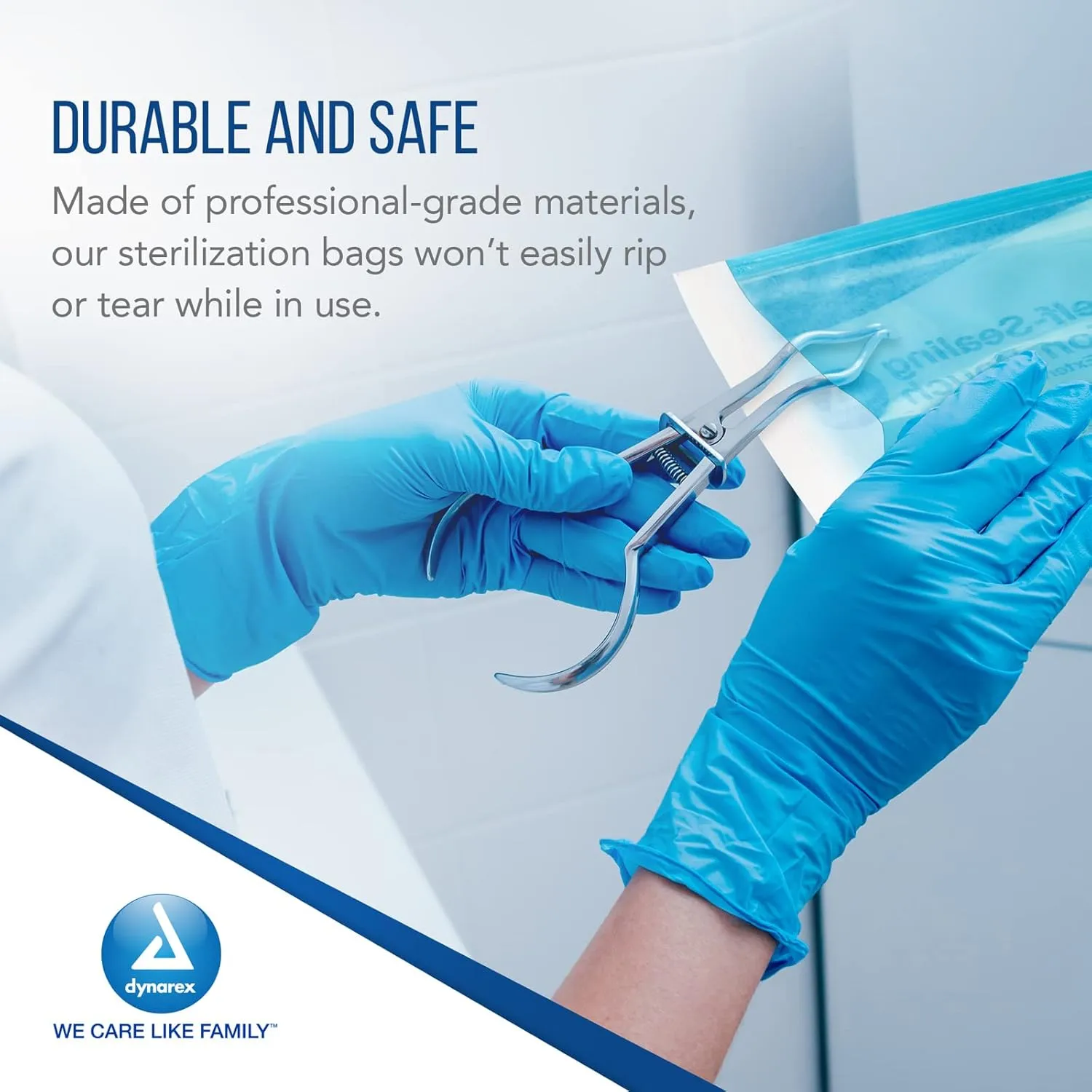 Dynarex Sterilization Pouches - Self-Sealing Autoclave Bags for Medical, Dental, Tattoo & Nail Care Tools - Blue-Tinted Transparent Cover, Dual Color Indicators (5.25" x 7.5", 200)