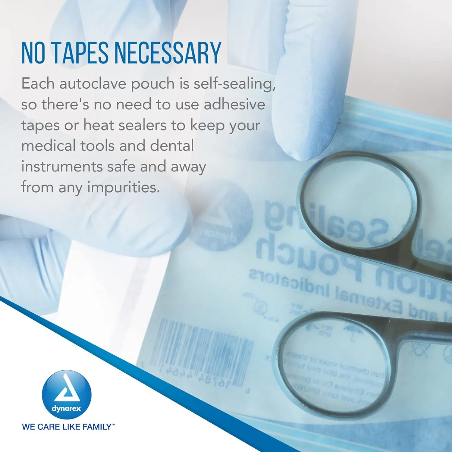 Dynarex Sterilization Pouches - Self-Sealing Autoclave Bags for Medical, Dental, Tattoo & Nail Care Tools - Blue-Tinted Transparent Cover, Dual Color Indicators (5.25" x 7.5", 200)