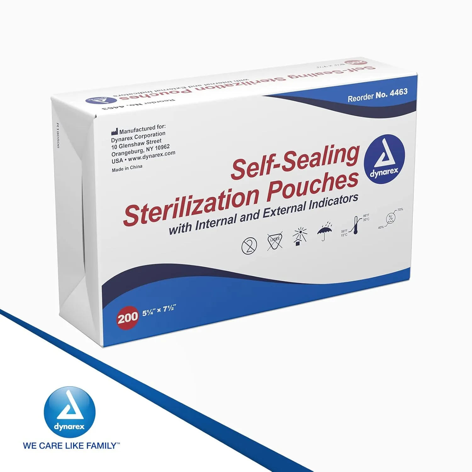 Dynarex Sterilization Pouches - Self-Sealing Autoclave Bags for Medical, Dental, Tattoo & Nail Care Tools - Blue-Tinted Transparent Cover, Dual Color Indicators (5.25" x 7.5", 200)