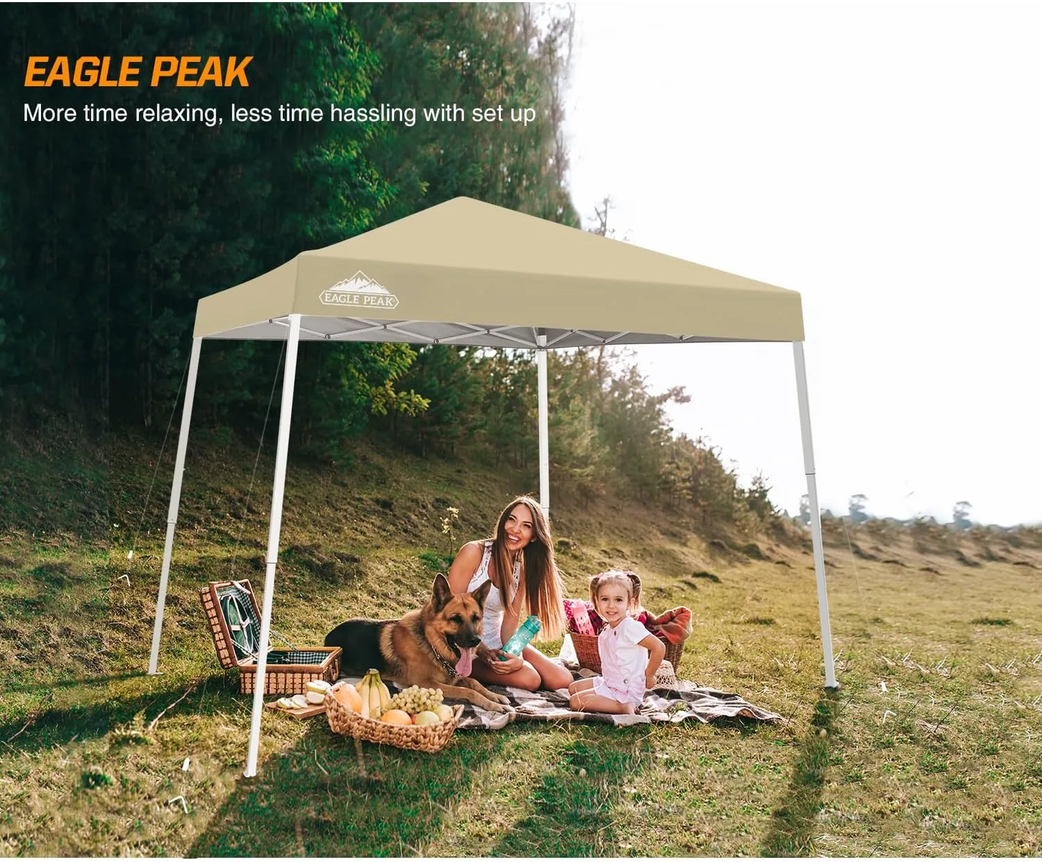 EAGLE PEAK 10x10 Slant Leg Pop-up Canopy Tent Easy One Person Setup Instant Outdoor Beach Canopy Folding Portable Sports Shelter 10x10 Base 8x8 Top (Light Beige)