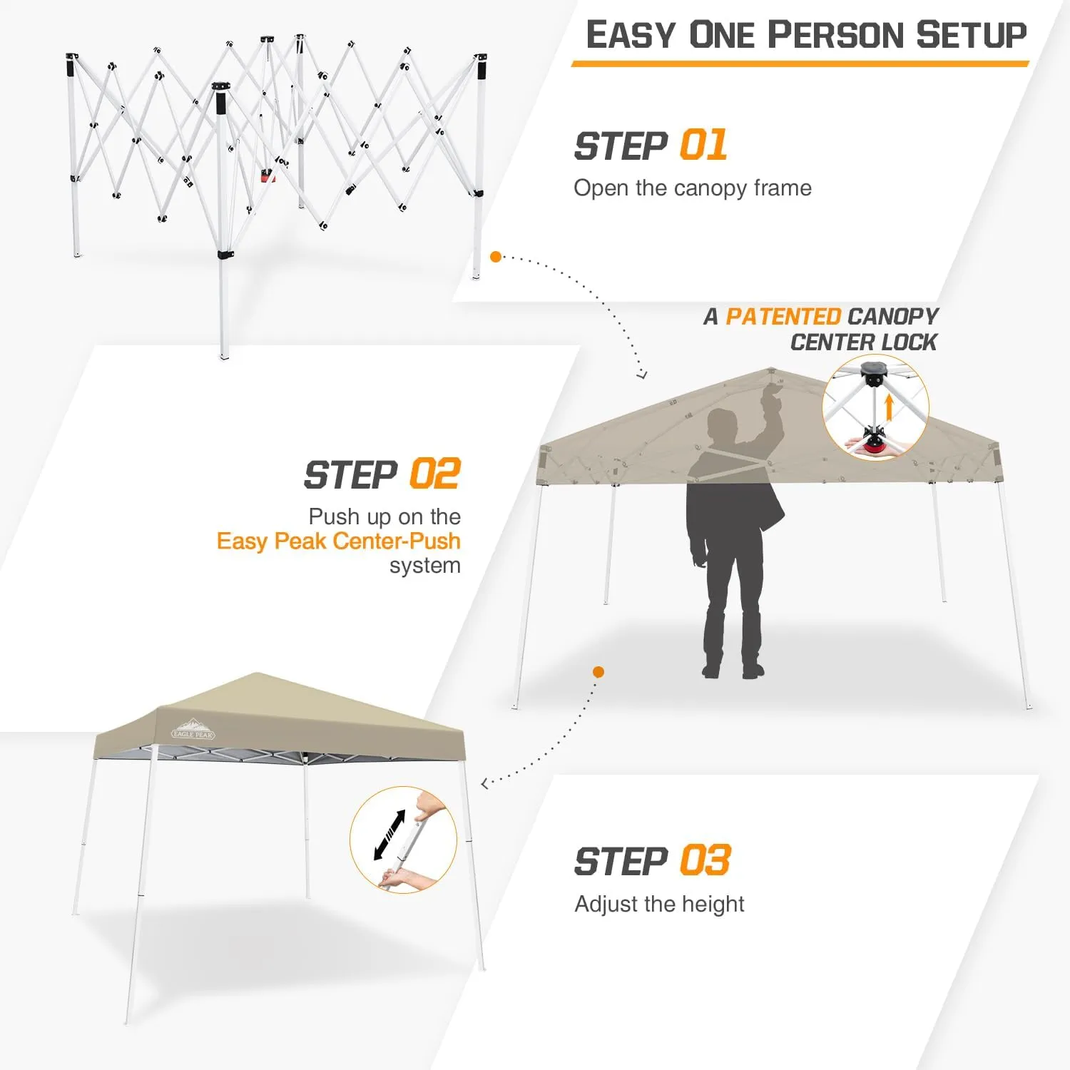EAGLE PEAK 10x10 Slant Leg Pop-up Canopy Tent Easy One Person Setup Instant Outdoor Beach Canopy Folding Portable Sports Shelter 10x10 Base 8x8 Top (Light Beige)